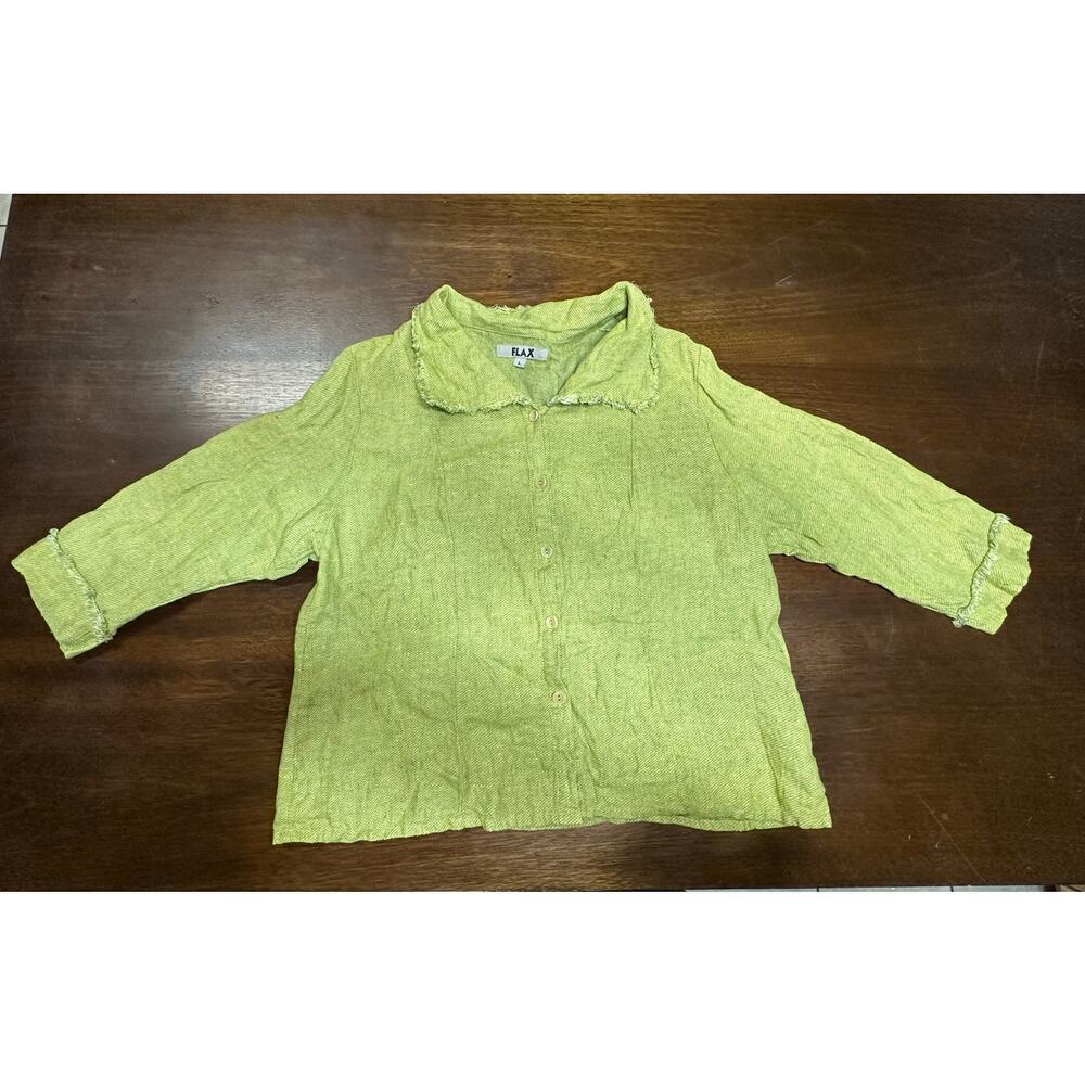 Flax Linen Button Down Layering Top Women Large Spring Summer Fringe Beach Trip